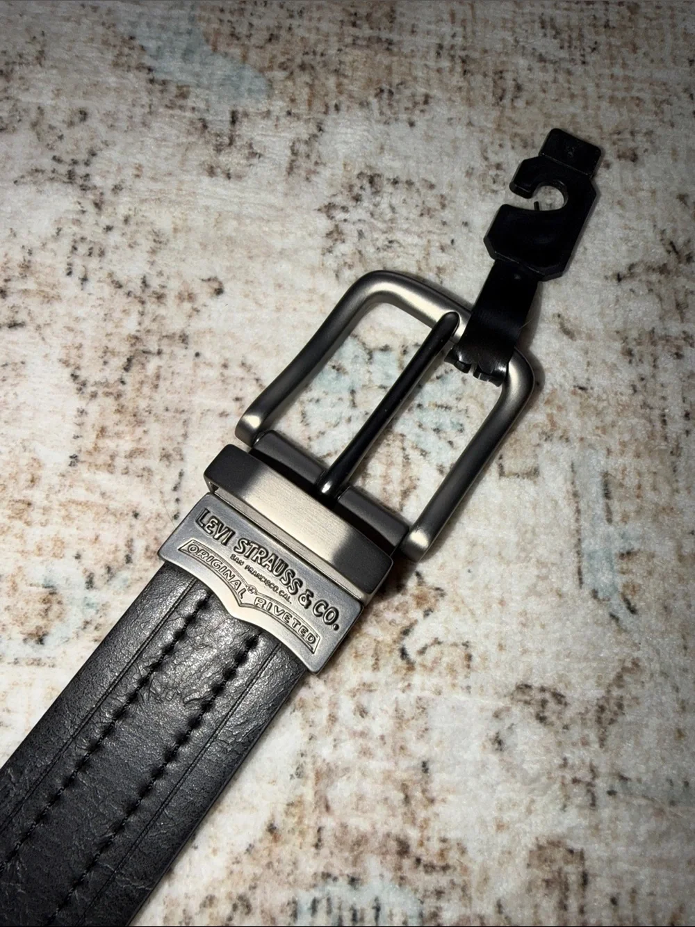 Men's Black Leather Dress Belt with Matte Gunmetal Buckle